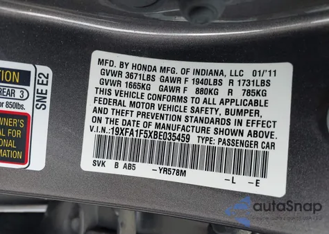 2011 Honda Civic Lx from USA, damaged, VIN 19XFA1F5XBE035459
